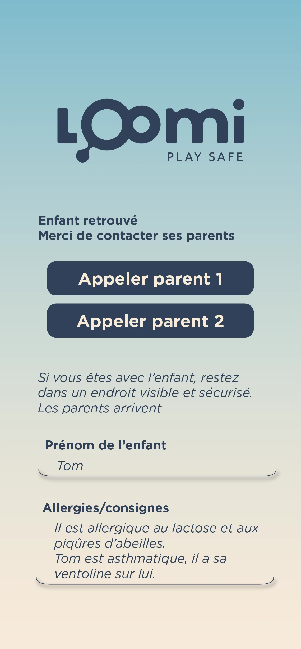 Ecran de maquette de l'enfant retrouvé